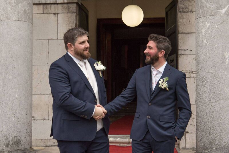 Groom Steve Barry with best man Andreas Andreou.