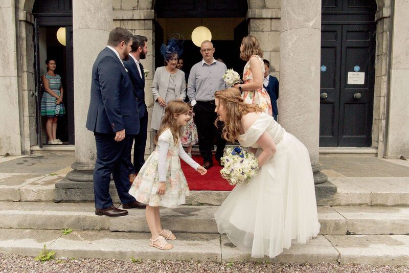 The bride, Megan LeMasurier-Barry chatting to Alannah Barry, the newlywed’s niece and daughter of Alan Barry.