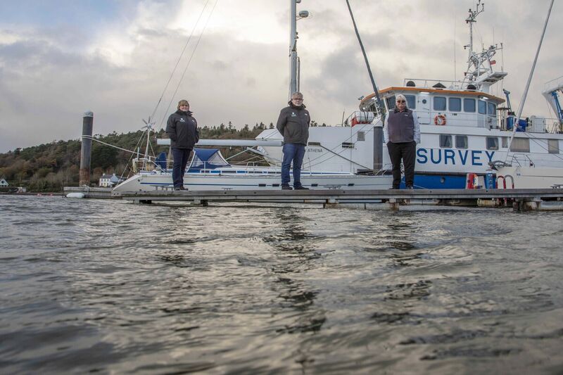 Trudy McIntyre, Mark O'Reilly and David Hyde of Fisheries Liaisons pictured at Crosshaven Boatyard at the announcement of a new partnership between Green Rebel Marine and Fisheries Liaisons Ltd. Picture: Clare Keogh
