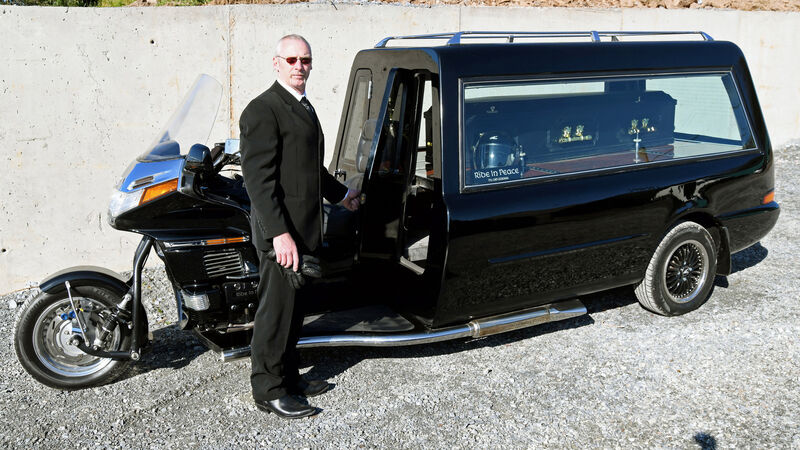 Cork man made a special trike hearse for bikers Cork man made a special trike hearse for bikers