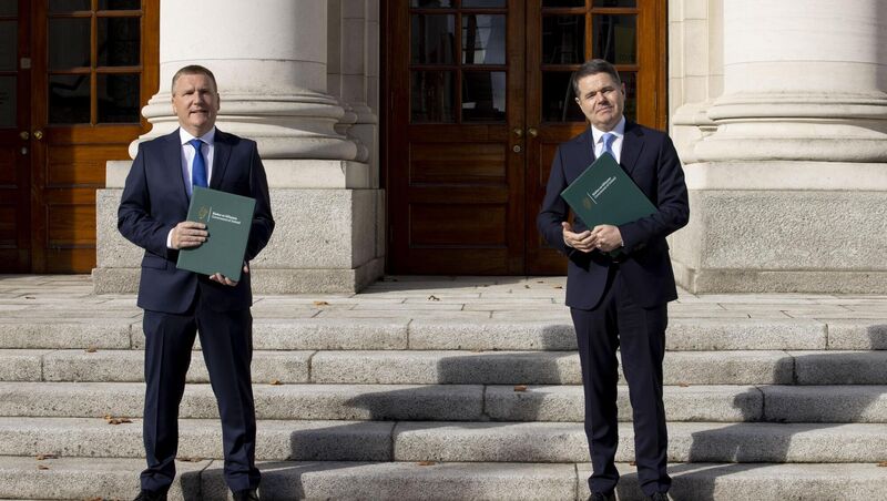 The Minister for Public Expenditure and Reform, Michael McGrath and Minister for Finance Paschal Donohoe pictured at Government Buildings,Dublin for Budget 2021. The Minister for Public Expenditure and Reform, Michael McGrath and Minister for Finance Paschal Donohoe pictured at Government Buildings,Dublin for Budget 2021.