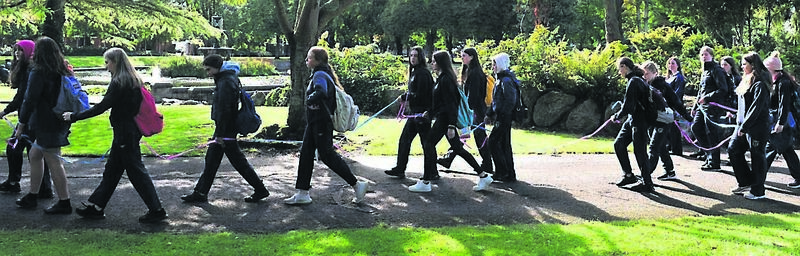 Transition year pupils from Scoil Mhuire, Wellington Road, Cork took part in The Echo Women’s Mini Marathon Virtual race, pictured at Fitzgerald's Park, Cork. Pic; Larry Cummins