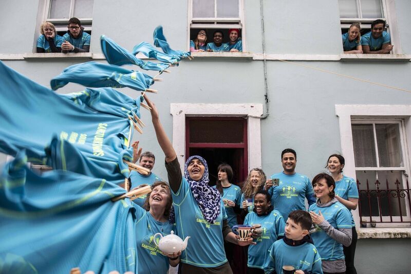 Bettie Higgs and Uzma Shaheen and Aodhan Clifford pictured getting Team Sanctuary Runners race ready for the Cork City Marathon, May 31 2020. 