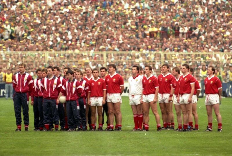 The Cork team stand to attention. The Cork team stand to attention.