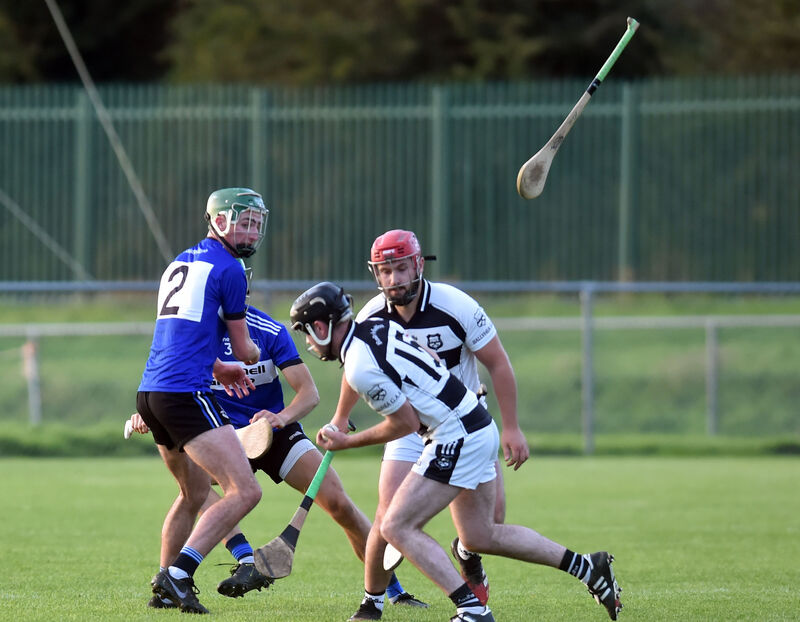 Sarsfields' Cillian Roche loses his hurley against Ballyhea's Eugene O'Leary. Picture: Eddie O'Hare Sarsfields' Cillian Roche loses his hurley against Ballyhea's Eugene O'Leary. Picture: Eddie O'Hare