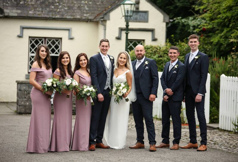 Louise Casey and Breandán Hasner with their bridesmaids and groomsmen.