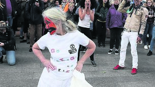 <p class="contextmenu internal_Caption">An Extinction Rebellion ‘fashion show’ demonstration in Dublin, in protest at the fashion industry’s effect on the environment.</p>