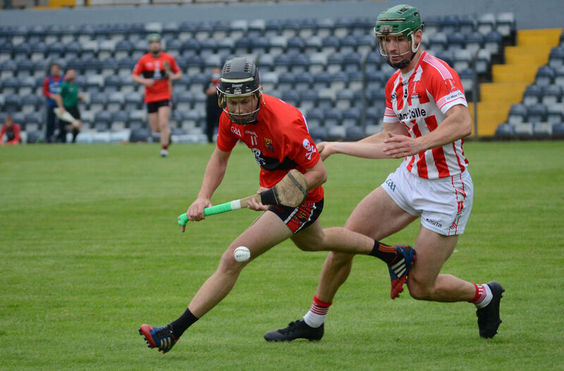 UCC's Shane Conway about to gather the sliotar ahead of Colm Barry of Imokilly during the Premier SHC game at Páirc Uí Rinn. Picture: Howard Crowdy UCC's Shane Conway about to gather the sliotar ahead of Colm Barry of Imokilly during the Premier SHC game at Páirc Uí Rinn. Picture: Howard Crowdy