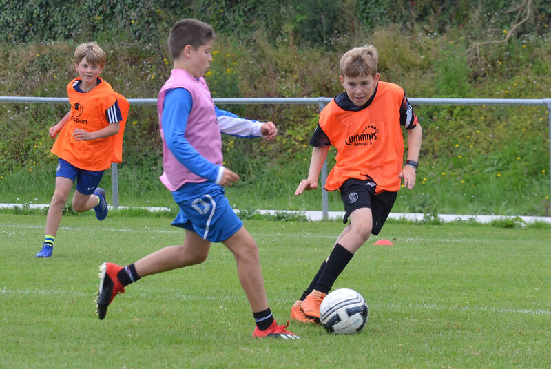 Adam Jeffers and Daniel O'Mahony seen in action during one of the matches at the Crosshaven AFC soccer camp in 2019. Picture: Howard Crowdy