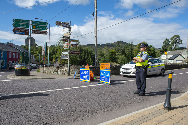 A local Garda on duty at Glengarriff. Picture Dan Linehan
