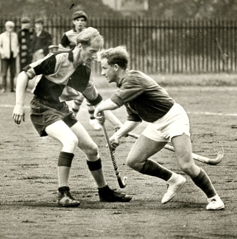 Cork Church of Ireland’s Reg Treacy, on right, in action in the Irish Senior Cup.