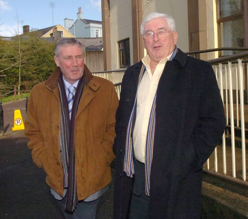 Denis Murphy and former TD Batt O'Keeffe arriving at an election count in Macroom. Picture: Richard Mills