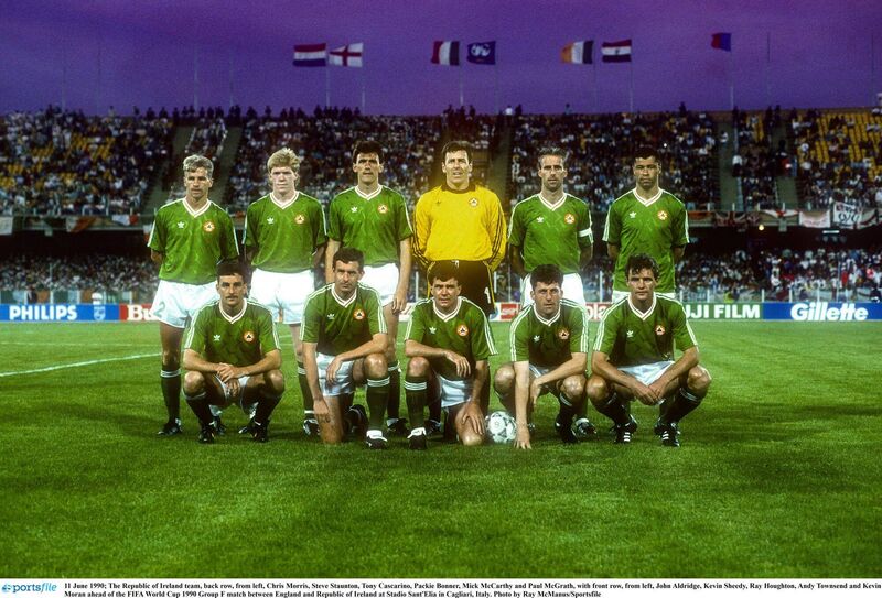 Back: Chris Morris, Steve Staunton, Tony Cascarino, Packie Bonner, Mick McCarthy, Paul McGrath; front: John Aldridge, Kevin Sheedy, Ray Houghton, Andy Townsend, Kevin Moran. Picture: Ray McManus/Sportsfile