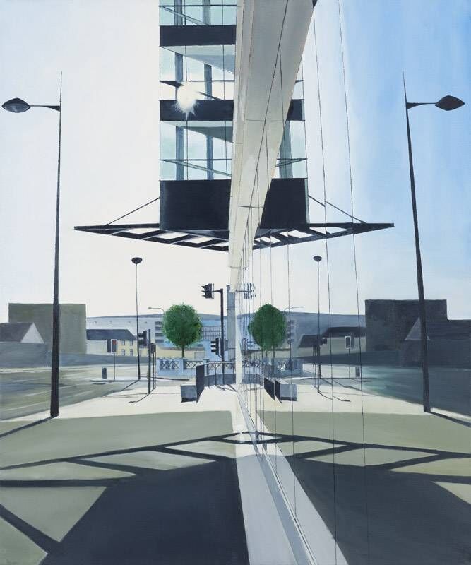 Double Vision, acrylic on canvas, is a reflective view by the The Elysian Building.