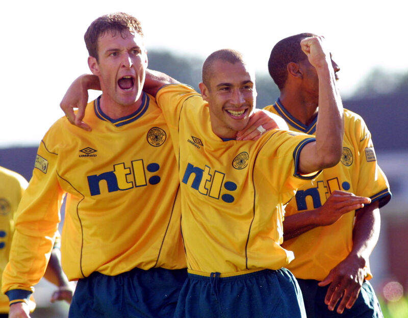 Chris Sutton celebrates with Henrik Larsson in 2001. Picture: PA Photo