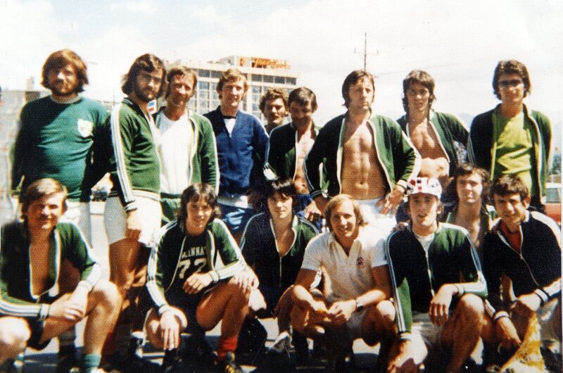 Cork Hibbs at Salt Lake City 1976. Back: Martin Sheehan, Damian Richardson (guest), John Brohan, Noel O'Mahony, Gerry Finnegan, Bobby Tambling, Dave Kirby, Brian McSweeney, Pat Kirby. Front: Peter Gregson, Paul Daly, Carl Humphries, Peter Thomas, Ger Spillane, Pat Morley, Adrian Walsh.
