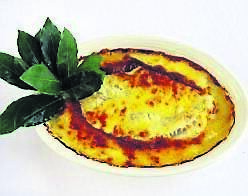 Gratin of Haddock with Cheddar Cheese and Mustard by Rory O'Connell. Gratin of Haddock with Cheddar Cheese and Mustard by Rory O'Connell.