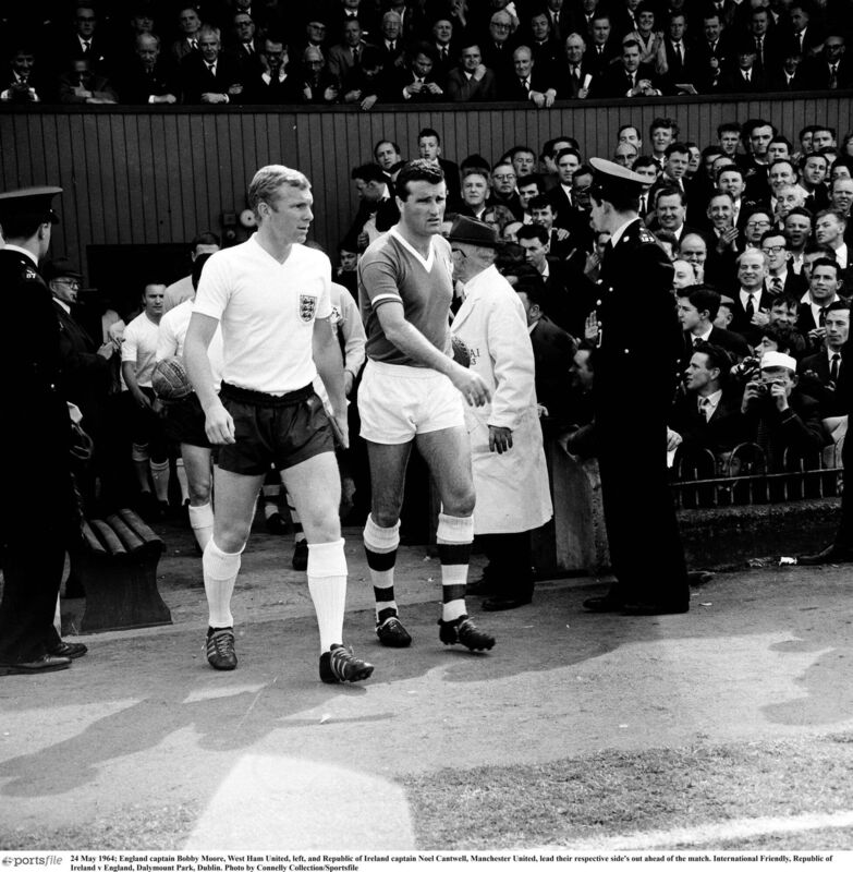 England captain Bobby Moore and Republic of Ireland captain Noel Cantwell in 1964. Picture: Connelly Collection/Sportsfile