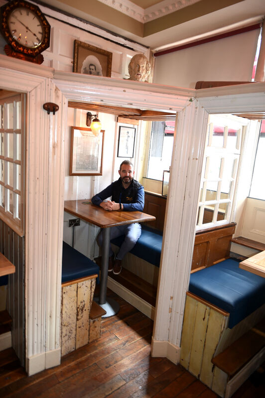 Chris Weldon in one of the many 'snugs' in 'Dwyers of Cork' on Washington Street.Pic; Larry Cummins
