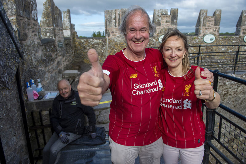 Charles and Caroline Colthurst who both wore Liverpool shirt s and kissed the Blarney Stone to mark the ropening of Blarney Castle to the public. Picture Dan Linehan Charles and Caroline Colthurst who both wore Liverpool shirt s and kissed the Blarney Stone to mark the ropening of Blarney Castle to the public. Picture Dan Linehan