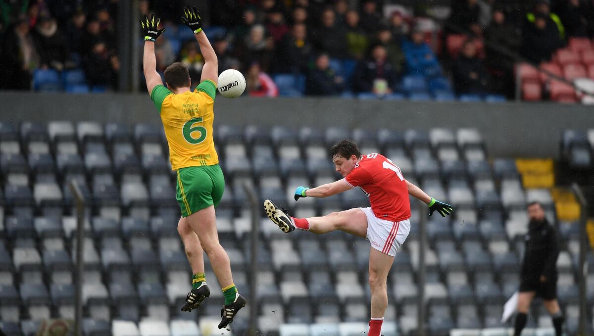 Eoghan McSweeney of Cork in action against Leo McLoone of Donegal in 2019. Picture: Eóin Noonan/Sportsfile