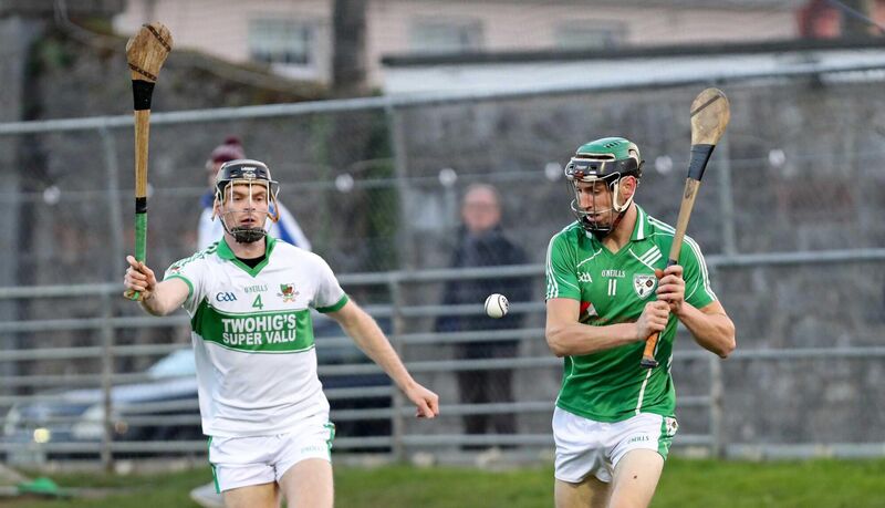 John Browne, Kanturk, closes in on Daniel Walsh, Killeagh. The late Dick Doocey was a passionate Killeagh man to the end. Picture: Jim Coughlan.