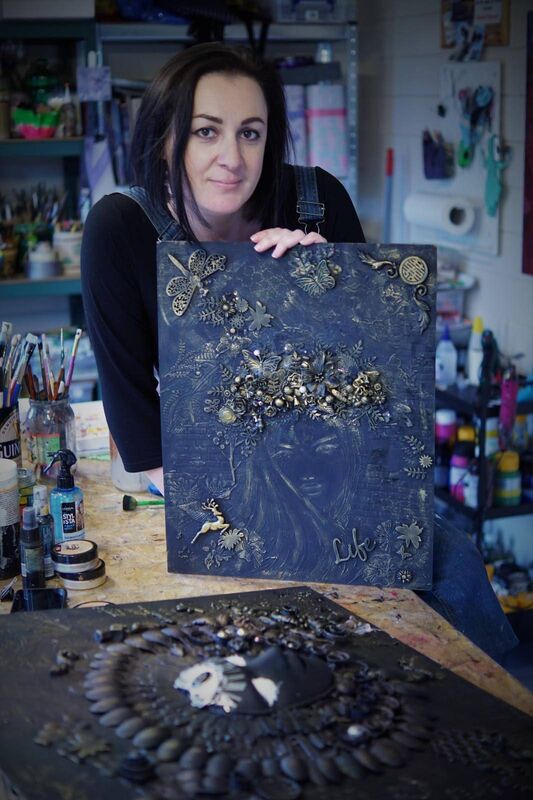 Elena with her work. Elena with her work.