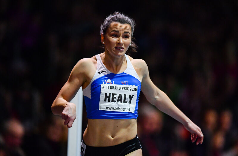 Phil Healy of Ireland after winning the final of the Hodson Bay Hotel Women's 200m event, in an Irish national indoor record time of 23.10, during the AIT International Grand Prix 2020. Picture: Sam Barnes/Sportsfile Phil Healy of Ireland after winning the final of the Hodson Bay Hotel Women's 200m event, in an Irish national indoor record time of 23.10, during the AIT International Grand Prix 2020. Picture: Sam Barnes/Sportsfile