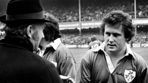 <p class="contextmenu internal_Caption">Moss Finn meets the President of Ireland Patrick J Hillery before the start of the Ireland v England rugby international at Lansdowne Road in 1979. </p>