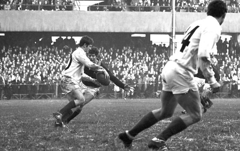 Barry McGann clears the ball in a 1970 test against SouthAfrica at Lansdowne Road.