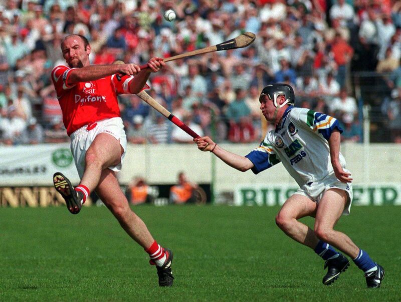 Brian Corcoran of Cork in action against Dave Bennett of Waterford during the 1998 National Hurling League final at Semple Stadium in Thurles. Picture: Damien Eagers/SPORTSFILE