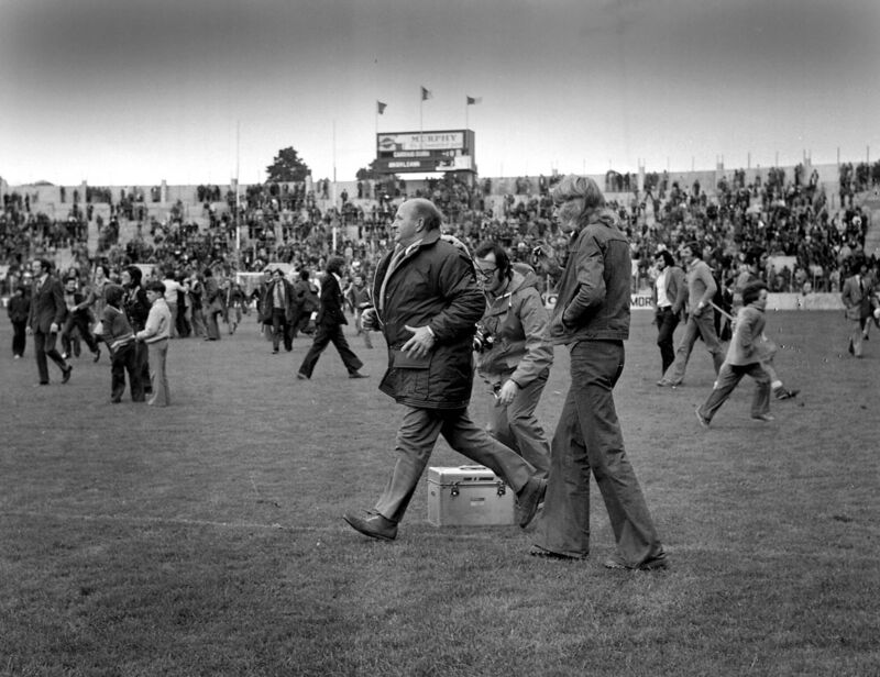 Christy Ring runs on to the pitch at Páirc Uí Caoimh after Glen Rovers won the 1976 county.