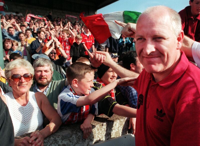 Cork City's manager Dave Barry salutes the crowd in 1999. Picture: Eddie O'Hare