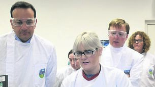 <p class="contextmenu internal_Caption">Scientist Doireann Loughlin-Waldron with Leo Varadkar during his recent visit to the National Virus Refrence Laboratory in Dublin.</p>