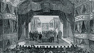 <p>DRAMATIC SCENE: ‘Young Irelander’ John Mitchel appearing on the stage of the re-modelled Theatre Royal in 1875.</p>