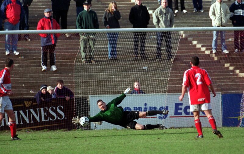 Phil Harrington saves his side in the closing minutes against Derry City in 2000. Picture: Des Barry