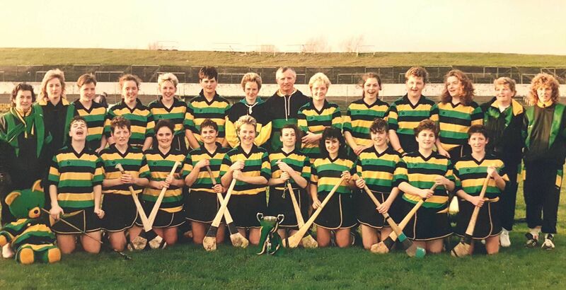 Glen Rovers Al-Ireland Camogie Club champions 1990. Back Row: Nora Newman (chairperson). Marie Mackey (selector). Mary Ring, Mairead O’Leary, Tracy O’Riordan, Helena Mullins, Fiona McCarthy, Finbarr O’Neill (trainer), Linda Mellerick, Patricia Murphy, June Hamill, Mandy Kenefick, Deirdre Sutton (selector), Mary Newman (selector). Front: Teddy Bear, Claire McCarthy, Ger McCarthy, Diane Deane, Ann O’Donovan, Therese O’Callaghan, Denise Cronin, Mary Currid, Deirdre McCarthy, Fiona Twomey, Sandie Fitzgibbon. Glen Rovers Al-Ireland Camogie Club champions 1990. Back Row: Nora Newman (chairperson). Marie Mackey (selector). Mary Ring, Mairead O’Leary, Tracy O’Riordan, Helena Mullins, Fiona McCarthy, Finbarr O’Neill (trainer), Linda Mellerick, Patricia Murphy, June Hamill, Mandy Kenefick, Deirdre Sutton (selector), Mary Newman (selector). Front: Teddy Bear, Claire McCarthy, Ger McCarthy, Diane Deane, Ann O’Donovan, Therese O’Callaghan, Denise Cronin, Mary Currid, Deirdre McCarthy, Fiona Twomey, Sandie Fitzgibbon.