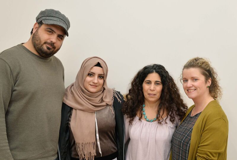 Ahmad Hazimeh and Rawan Kateb (on left) pictured in the Taylor Centre, Carrigtwohill, Co. Cork, with Rola Abu Zeid O'Neill (third from left) and Teresa Ryan both of Carrigtwohill Community Sponsorship Group.Picture Denis Minihane.