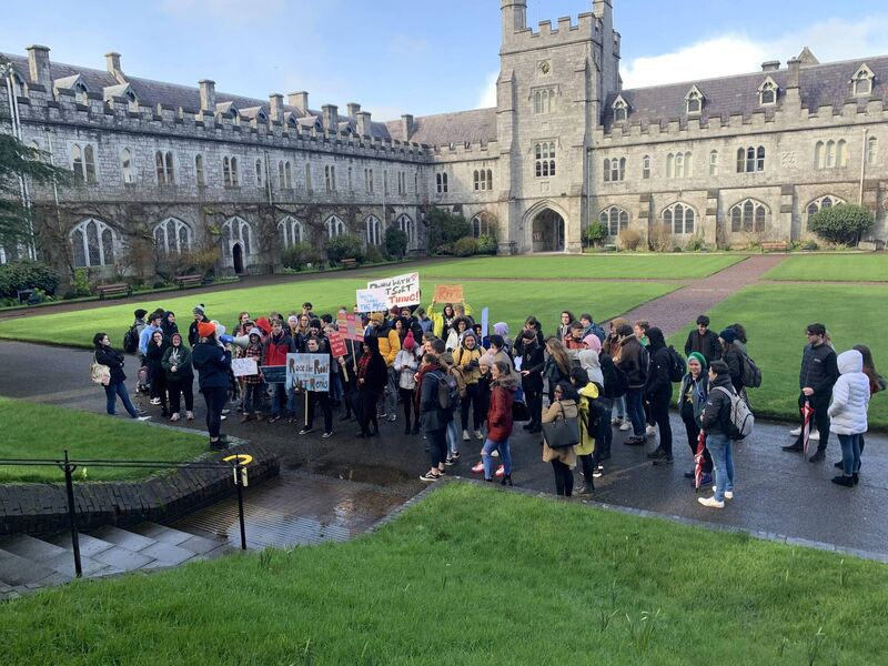 Students protesting rents at the Quad in UCC. Picture: UCC Students’ Union