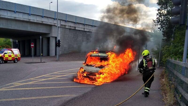 Close call for driver as van goes up in flames on the South Link