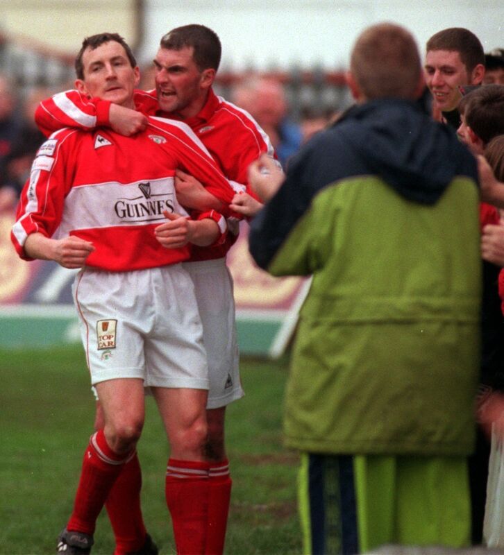Cork City's John Caulfield celebrates his goal with Pat Morley against Shelbourne in 1999. Picture: Eddie O'Hare Cork City's John Caulfield celebrates his goal with Pat Morley against Shelbourne in 1999. Picture: Eddie O'Hare