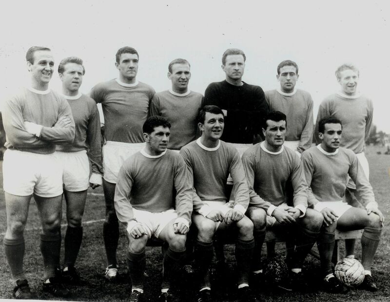 Man Utd came to Cork , during the big freeze in England, to play Bolton at Flower Lodge in Feb 1963. Back: Maurice Setters, Albert Quixall, Bill Foulkes, Pat Crerand, Harry Gregg, Shay Brennan, Denis Law. Front: John Giles, David Herd, Noel Cantwell, Ian Walker.