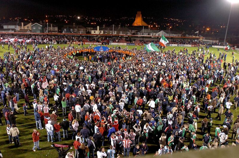 The scene at Turner's Cross when Cork City were presented with the Eircom League trophy after defeating Derry 2-nil in 2005. 