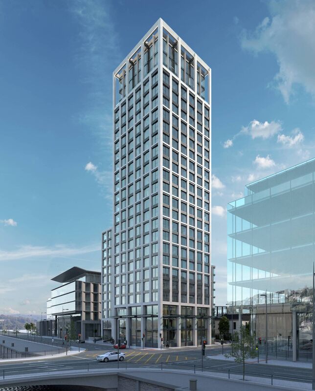 The view of the new JCD apartment building on the Sextant site. Source: G-Net 3D