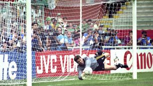 <p>SWEET MEMORIES FOR SOME: Ireland’s Packie Bonner saves the penalty struck by Romania’s Timofte.	<span class="contextmenu emphasis CaptionCredit">Picture: Eddie O’Hare</span></p>