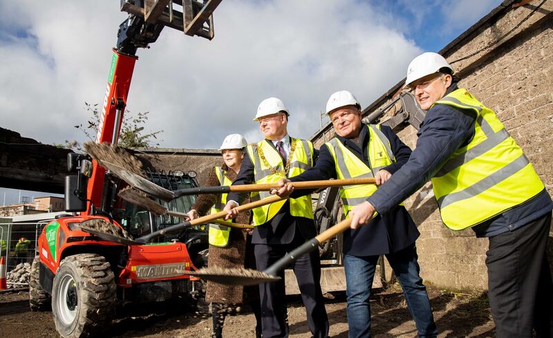 Lord Mayor of Cork, Cllr John Sheehan, with Chief Executive of Cork City Council Ann Doherty; CEO of Tower Holdings Group, Kevin O’Sullivan, and Director of strategic and economic development of Cork City Council, Fearghal Reidy at formal sod turning on The Prism Building, a new landmark development by Tower Holdings Group in Cork city centre.Picture: Michael O'Sullivan/OSM PHOTO