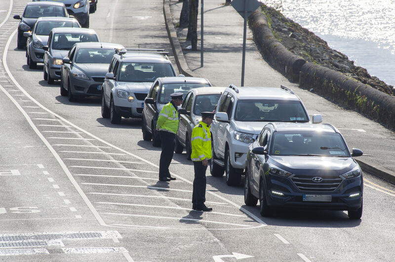 Gardai on Covid-19 coronavirus travel restriction checkpoint duty at the Lower Glanmire Road, Cork. Picture: Dan Linehan