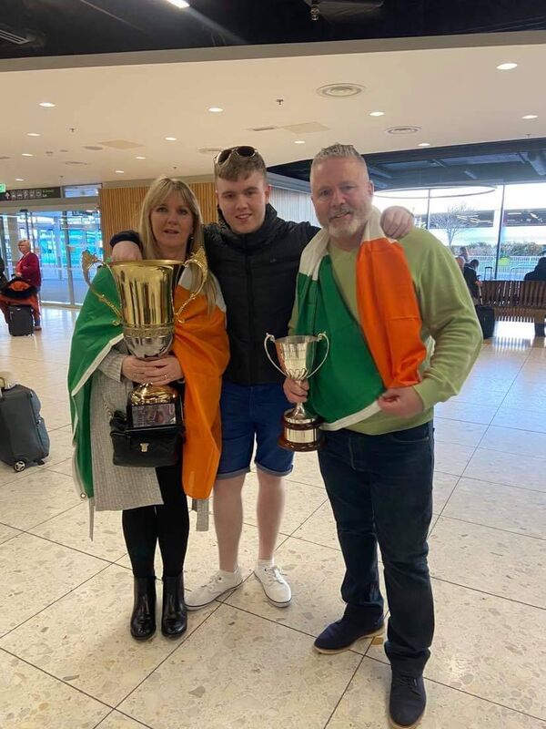 Cork snooker ace Aaron Hill arrived at Dublin Airport to be greeted by proud parents Doreen and Stephen Hill. Cork snooker ace Aaron Hill arrived at Dublin Airport to be greeted by proud parents Doreen and Stephen Hill.
