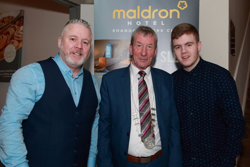Stephen Hill; Deputy County Mayor, Cllr Michael Looney and Aaron Hill at Cork and Northside Sports Awards Overall awards. Picture: Gerard Bonus. Stephen Hill; Deputy County Mayor, Cllr Michael Looney and Aaron Hill at Cork and Northside Sports Awards Overall awards. Picture: Gerard Bonus.