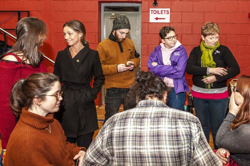 Holly Cairns and her Social Democrat team at the Cork South West count centre in Clonakilty Community College. Picture: Andy Gibson